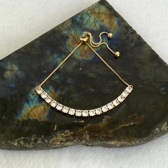 Sterling Silver 925 Yellow Gold Vermeil CZ Tennis Bracelet 6-8" Bolo Box Chain - Picture 2 of 16